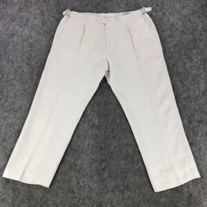 Banana Republic LINEN Dress Pants Men 36x25 Off-White Tailored Slim Fit Mid Rise